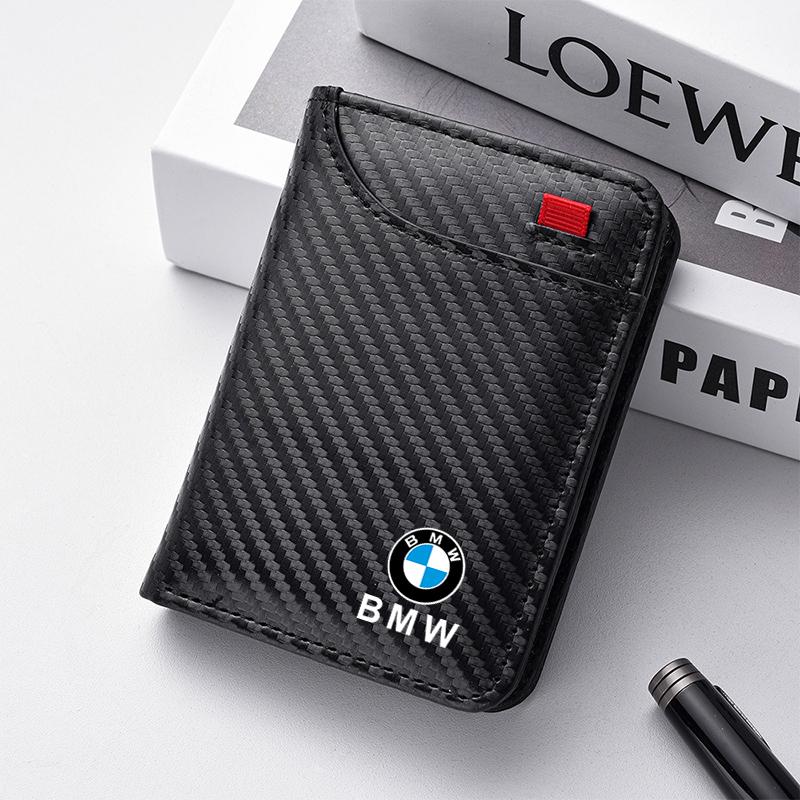 QNLT6 Carbon Fibre Wallet Car Driver License Credit Card Leather Bag For BMW M X2 X3 X5 X6 G30 E30 E36 50th Anniversary 3 5 6 7 Series