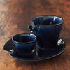 Sake Tokkuri and Ochoko Bottle and W9 x D8 x Eggplant Navy Cold Sake Perfect for Cold Mino Ware Made in Japan Ale-net Set, (Sake Cup) Set, H7cm,
