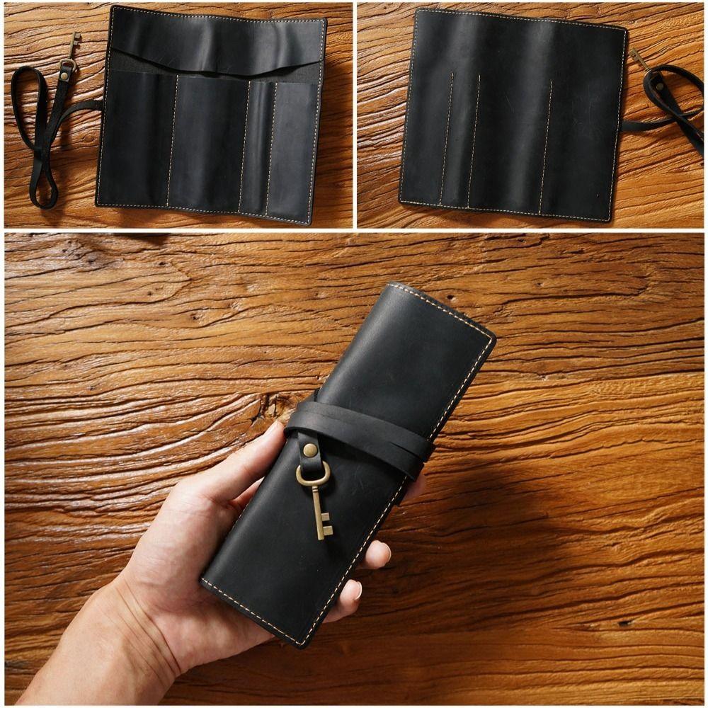 Tie Rope Genuine Leather Pencil Case Nature Cowhide Pen Protection Bag  Student Gift
