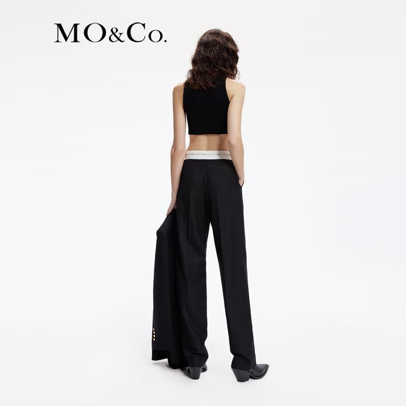 MO&Co. Women's Wool Blend High-Waist Pleated Straight-Leg Trousers