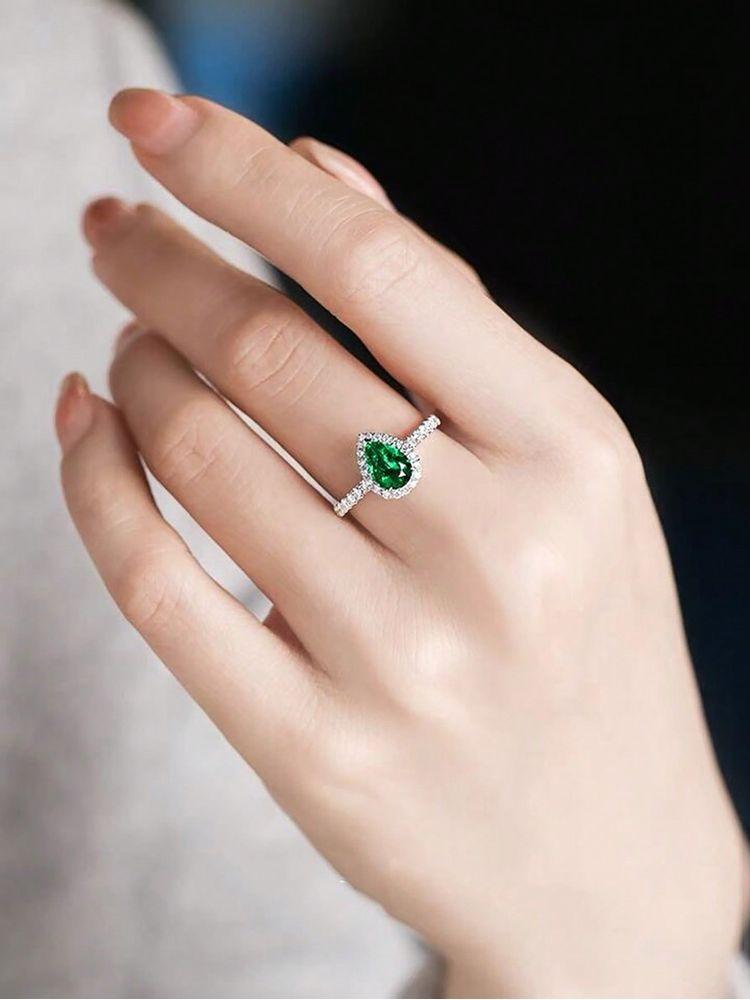 925 Sterling Silver Simple Green Color Water Drop Zircon Ring For Women Anniversary Party Creativity High Quality Fine Jewelry