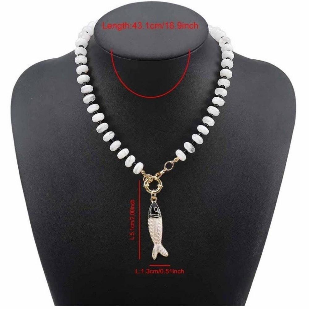 Colored Stone Small Fish Pendant Necklace Bohemian Fish-shaped Charms Jewelry Beads Necklace Women