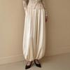 Women Satin Bloomers, High Waist Wide Leg Trousers, Pure Color Loose Fit Flowing Pants for Office Date Night Casual Daywear