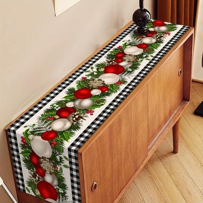 1PC, Christmas Linen Table Runner, Black and White Buffalo Check Plaid Merry Christmas Table Runner