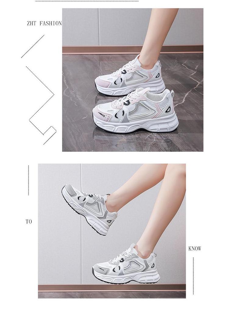 2025 Women's Breathable Mesh Daddy Sneakers – Korean Style, All-Match, Thick-Soled Casual & Running Shoes for Spring