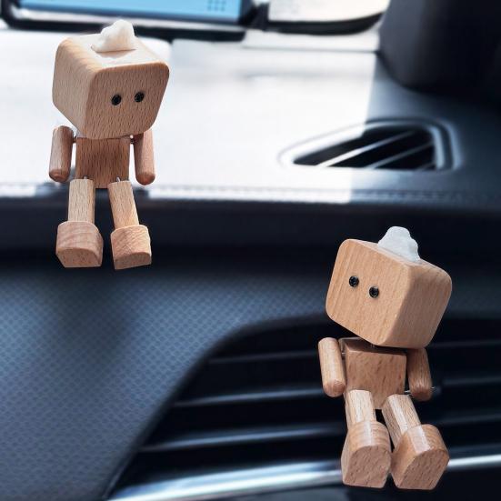 Wooden Man Figurine with Swing Feet Car Aromatherapy Ornament Handcrafted Wooden Art Piece Auto Decor