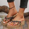 Muffin Clip Feet Flip-flops Female Summer Outside Wear Bohemian Fashion Tassel Ethnic Wind Slope with High Heeled Beach Shoes