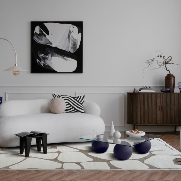 NEW AGE ICEBERG - Alfombra moderna con estampado de icebergs en color crema, 160 x 220 cm