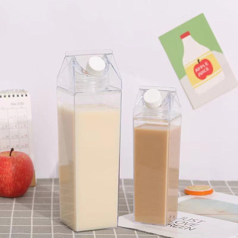 Square Milk Storage Containers, Plastic Milk Bottles with Lid, Transparent Refrigerator Milk Jugs, Leakproof Stackable Portable Milk Saver