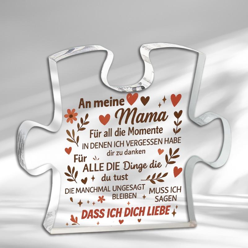 2D Flat, German Mom Puzzle-Shaped Acrylic Desktop Decoration Plaque, Home Decor Plaque Hanging Wall Art Decorative Garden Decoration for Room Door Sig