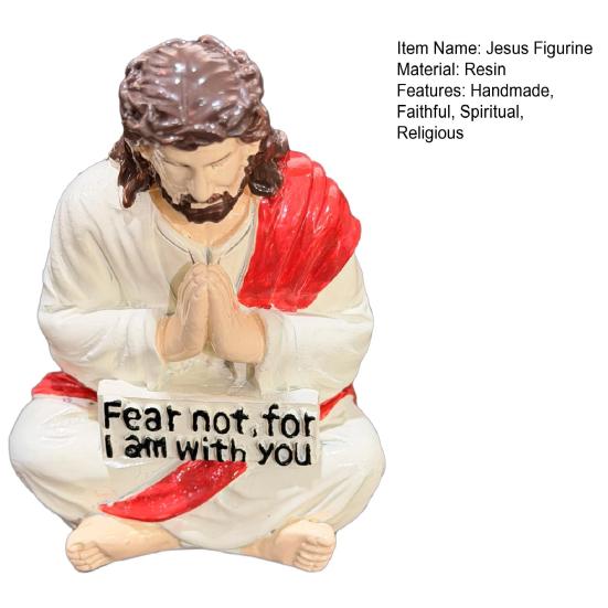 Resin Jesus Figurine Sitting Christ Statue Handmade Religious Desk Ornament for Home Office Car Dashboard Decor