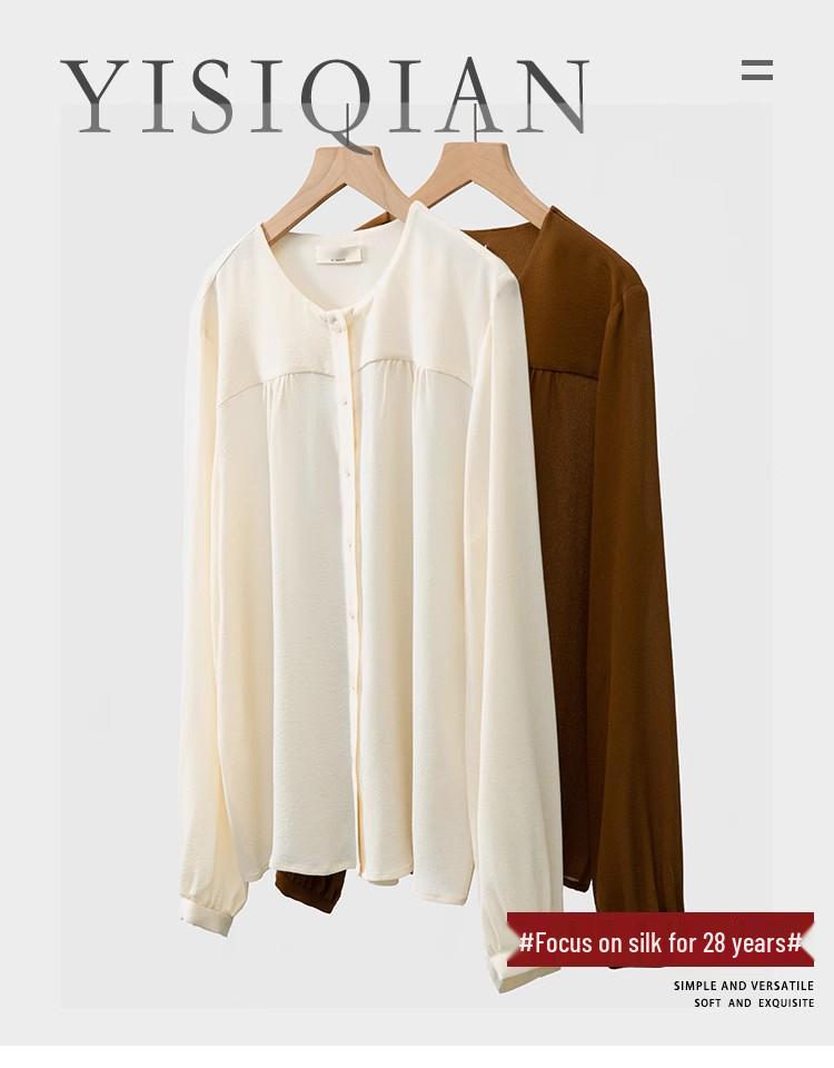 2024 Spring Heavyweight 23 Momme Long-Sleeved Round Neck Top - 100% Mulberry Silk Crepe