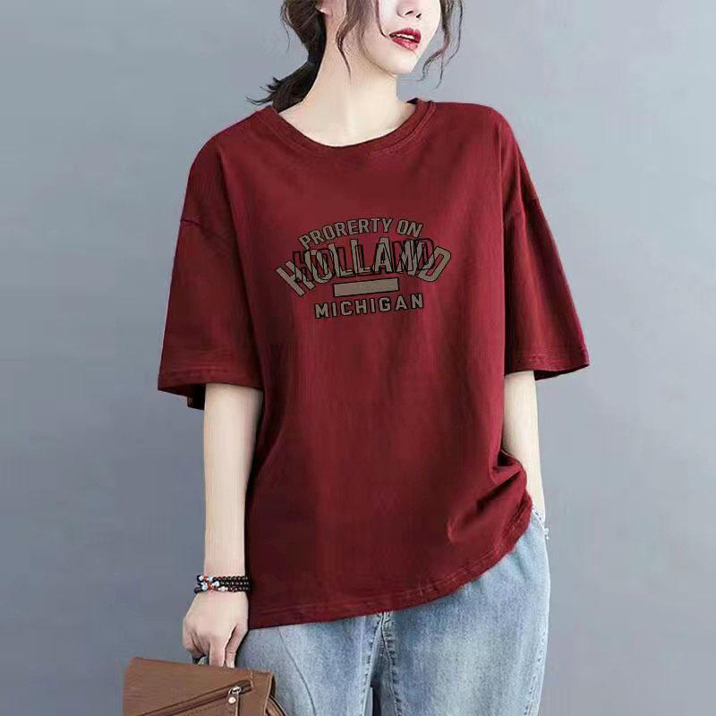 Women's Summer Round Neck Loose Short Sleeved T-shirt Printed Loose Commuting Top