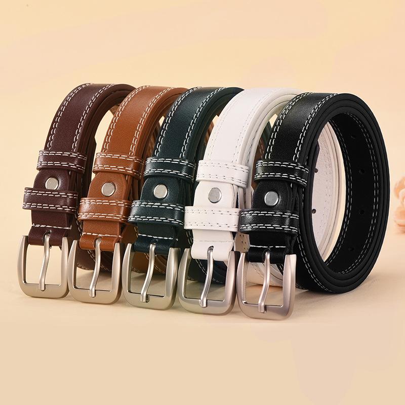 Women's High-Quality Leather Belt with Gold Buckle - Perfect for Dresses and Jeans