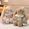 Pp Cotton Plush Bunny Doll With Checkered Dress And Floral Bow Decoration For Women And Friends