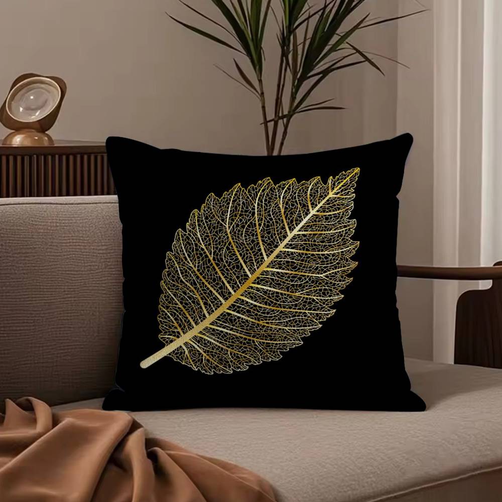 Golden Branches and Jade Leaves Pillow Case Anti-dustmite Pillowcase Invisible Zipper Silky Short Plush Sofa Cushion Cover