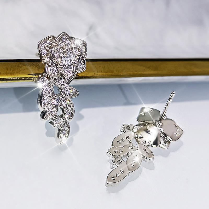 Three-Dimensional Color Flower Earrings, Micro-Inlaid Zircon Earrings, Trend Earrings.