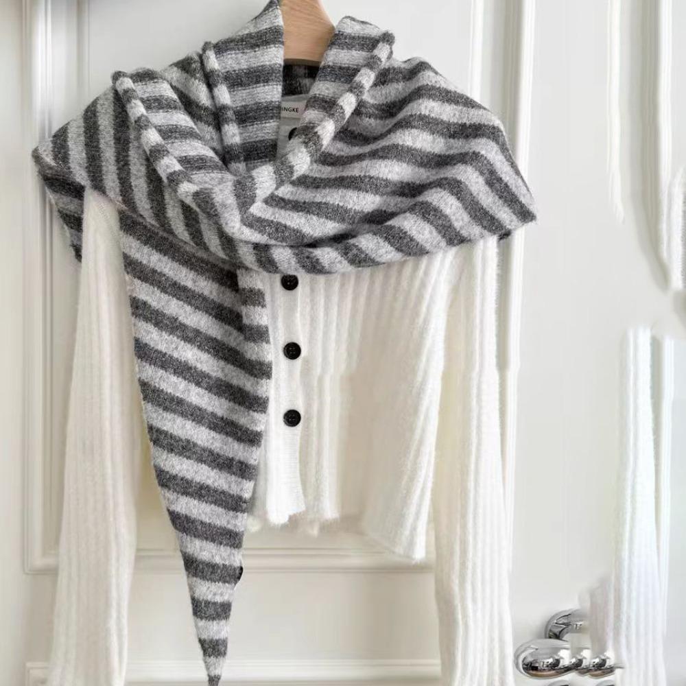 Cashmere Striped Scarf Plush Cape Wraps Simple Winter Shawl  Women/Men