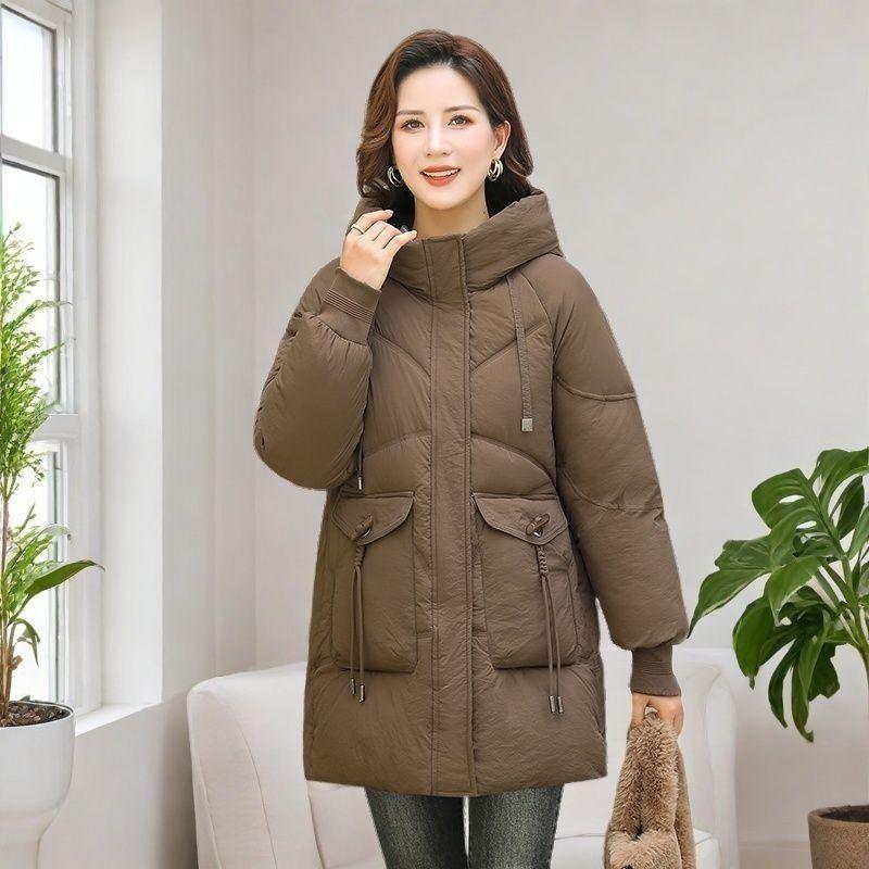 

Куртка средней длины с толстой подкладкой, Пуховик, Женское зимнее пальто, Пуховик, Куртка с подкладкой, Зимнее пальто XXL кофейный