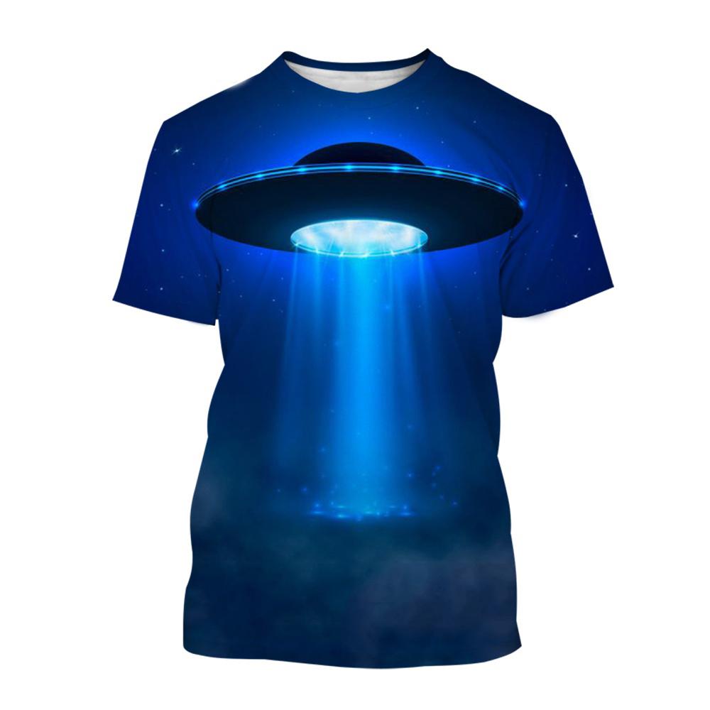 Summer Interest Alien Spaceship Graphic T Shirts Men Fashion Casual Hip Hop Personality Printed Short Sleeve Streetwear Tees Top