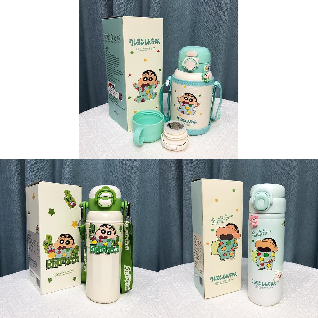 Crayon Shinchan Kids Travel Insulated Water Bottle With Straw Handle For Outdoor Activities