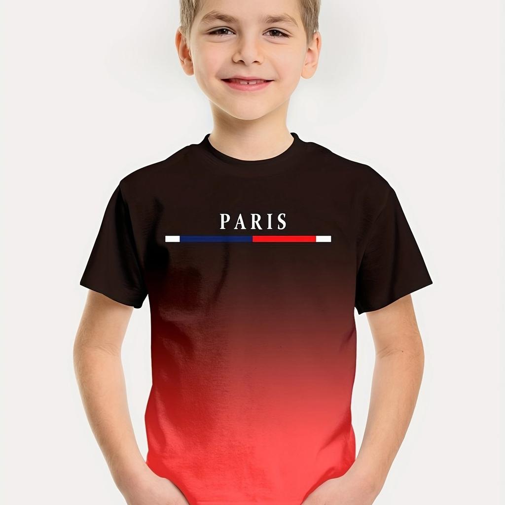 Kinderbekleidung Jungen T-Shirt Kurzarm Kinder T-Shirt 3D Buchstaben Print Lässig Rundhals Kinder Sommerkleidung Jungen Kleidung Oberteile