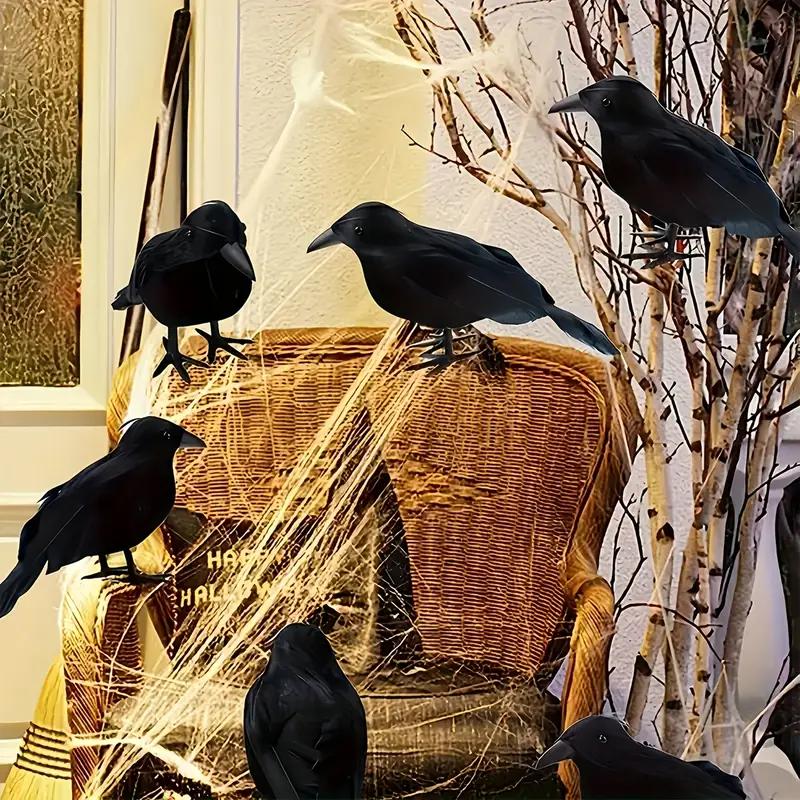 1-5PCS Halloween Simulation Black Feather Crow Model Realistic Raven Ornament Spooky Haunted House Party Decoration Props
