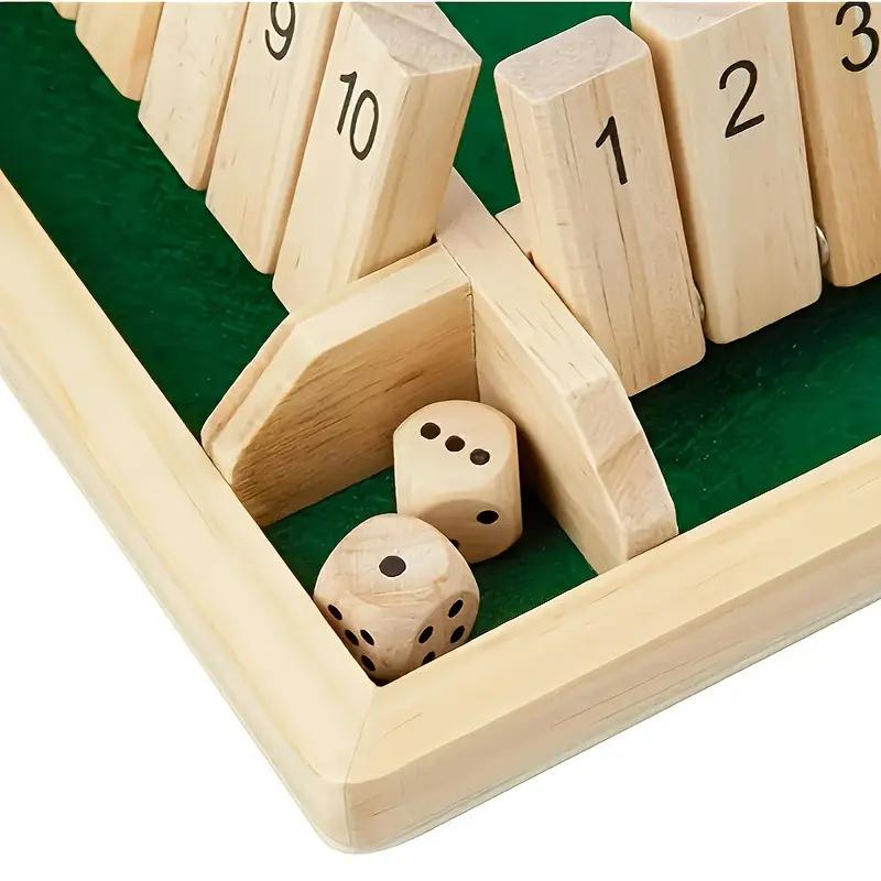 Klasyczna 4-stronna drewniana gra planszowa z 2 kostkami i instrukcjami Shut-The-Box, wersja stołowa i pubowa