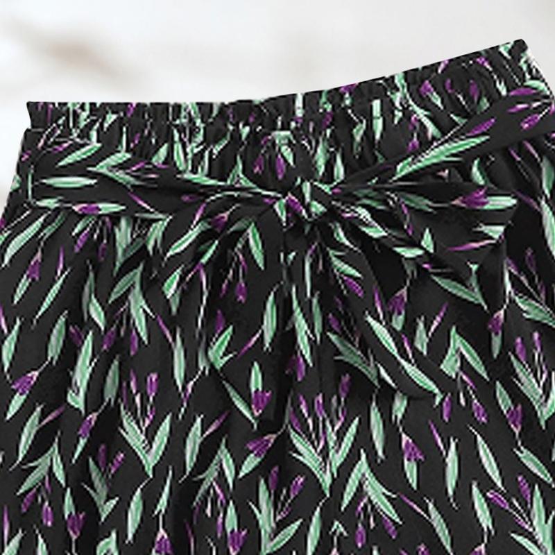 Summer Fashion Casual Wide Leg Shorts Women with Belt Vintage Printed Holiday Beach Shorts Woman High Waist Simple Office Lady Short Pants 24328