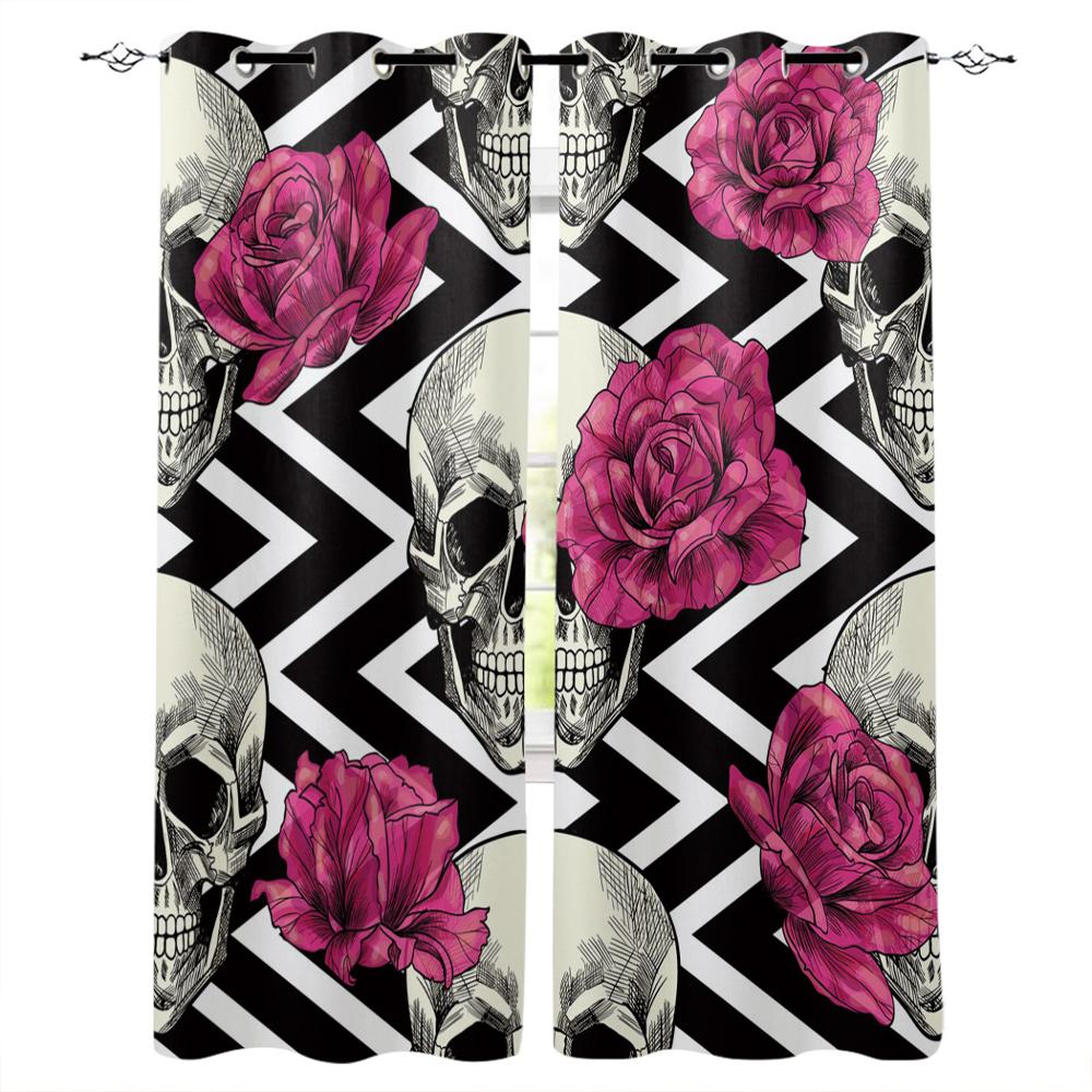 Teschio Artistico Fiori Rossi Onda Nuove Tende Semplici Decorazione per la Casa Tende Forniture Moderne per la Casa
