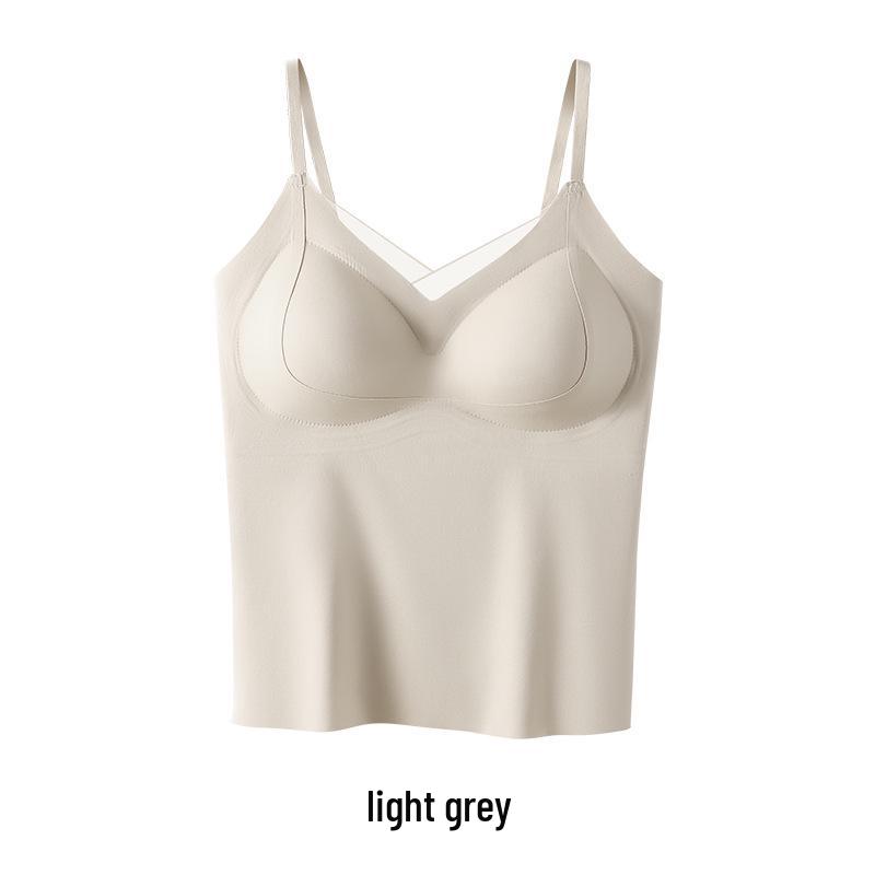 Seamless No-Bra Camisole: Flattering Ice Silk with Fixed Cups