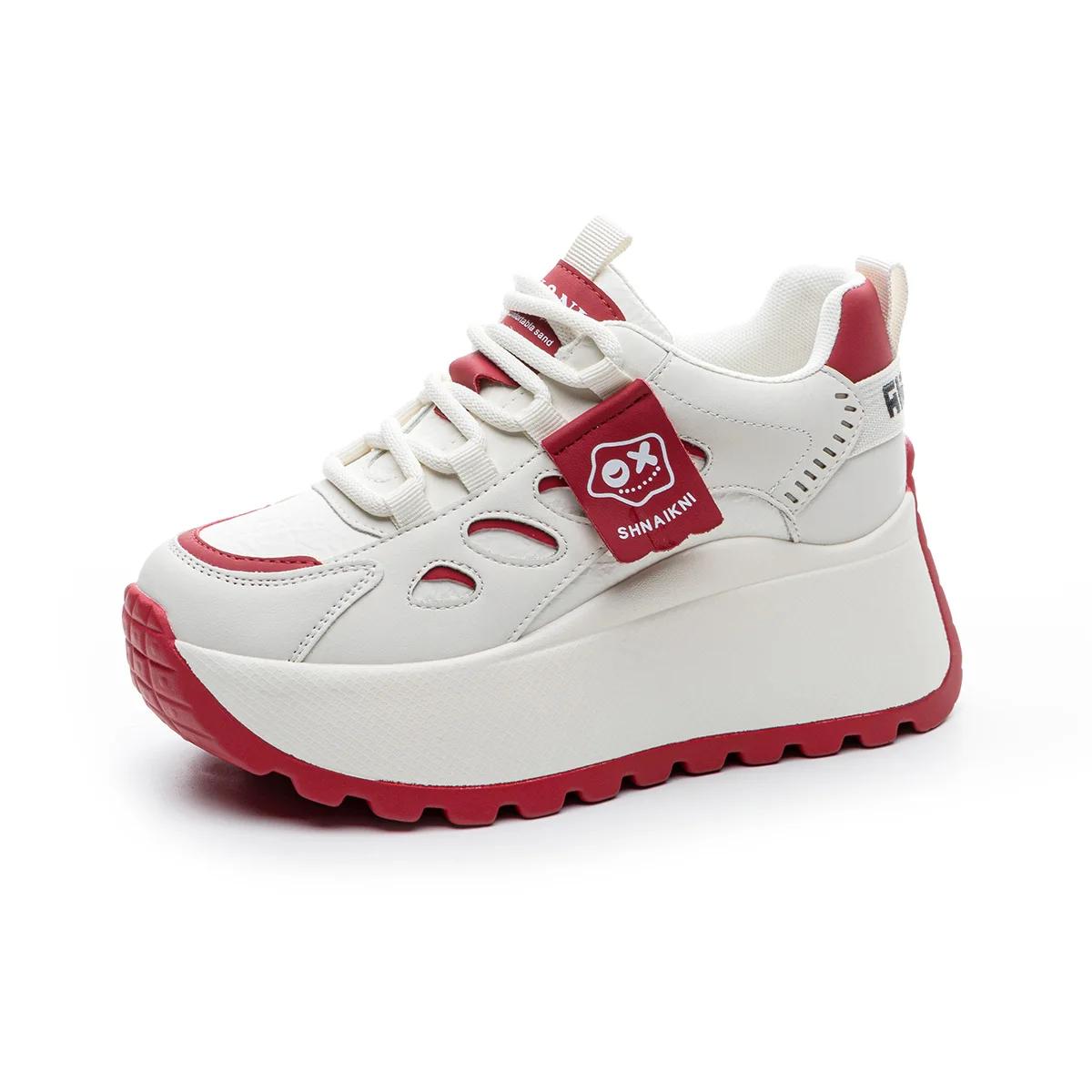 

Кроссовки Fujin на танкетке 7,5 см из натуральной кожи для скейтбординга Pring Autumn из вулканизированной кожи на толстой подошве, ботинки-блоки 40 красный