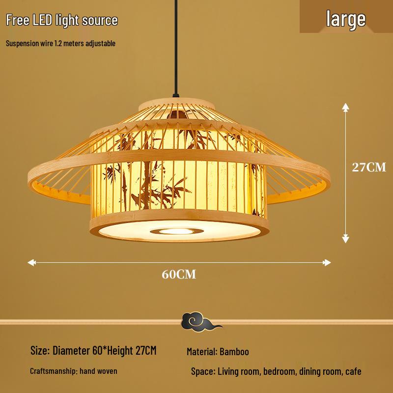 Retro Bamboo Pendant Lamp for Restaurants and Hotels - Chinese Style with Spotlight