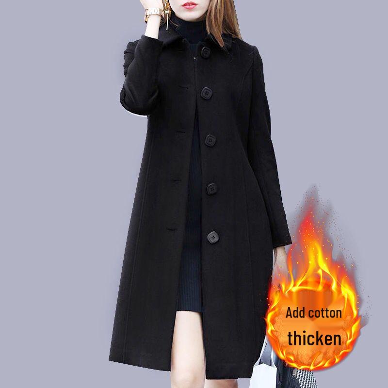 Women's British-Style Slim Fit Woolen Coat, Medium Length
