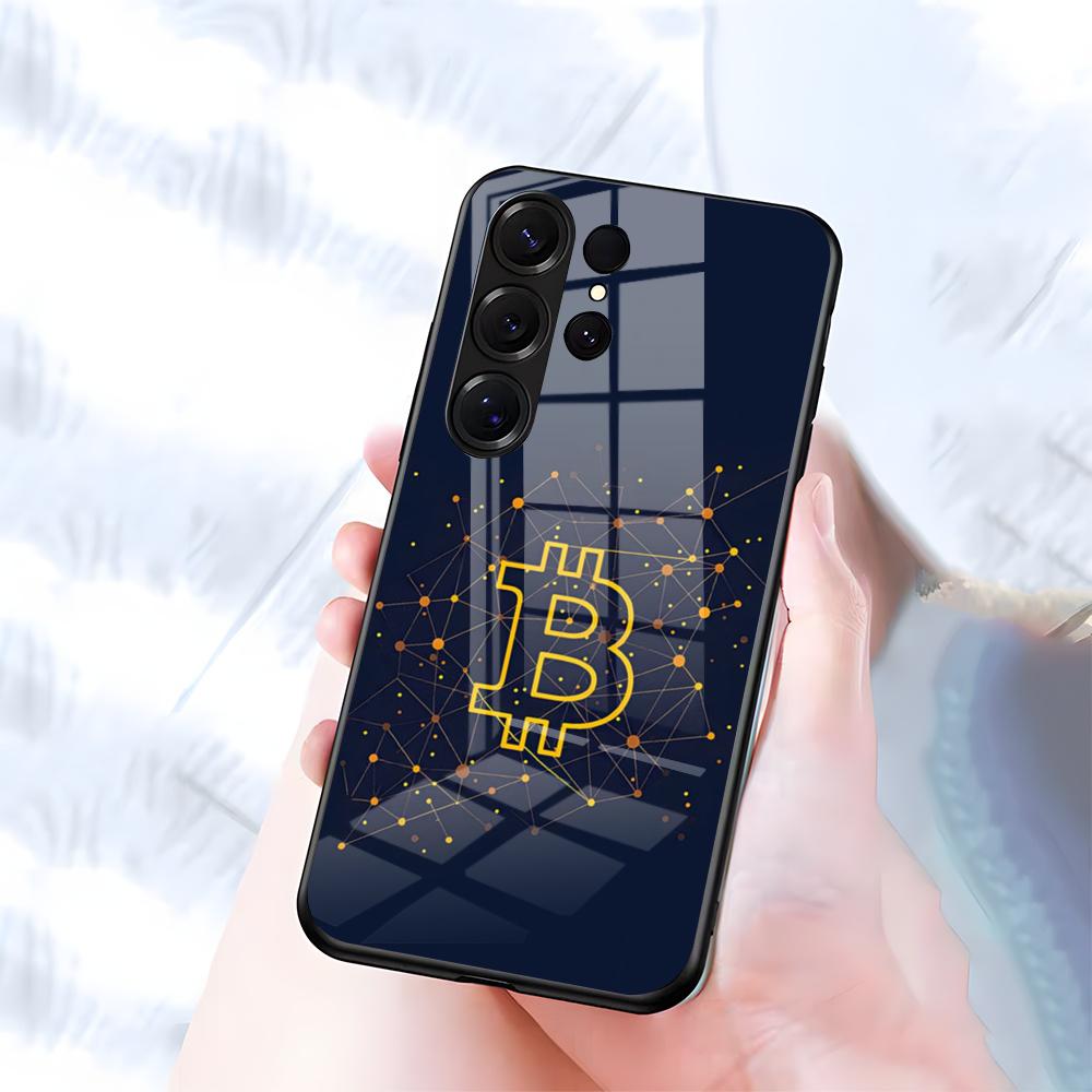 

Чехол для телефона Bitcoin для Samsung S26 S25 S24 FE S23 S22 S21 Plus S20 Ultra Note20Ultra Черная стеклянная крышка Galaxy S23 plus