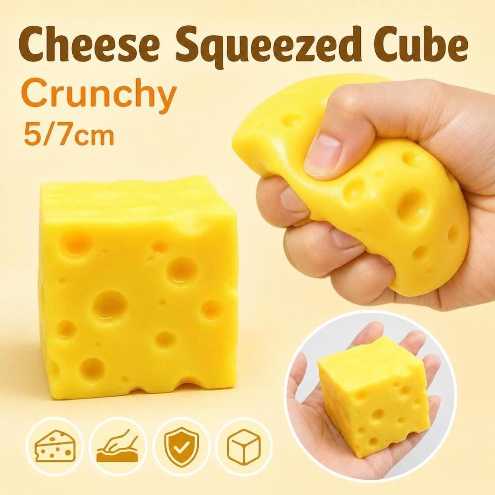 Crunchy Cheese Squeezed Cube 5/7cm Triangle Cheese Squishy Toy TPR Fidget Toy Office Desk Toy