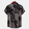 Summer Men Shirt Vintage Floral Print Turn-down Collar Single-breasted Short Sleeves Loose Cardigan Buttons Mid Length Top