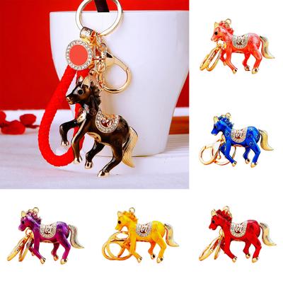 Anahtarlık Ucu Çift Taraflı Rhinestone Çin Zodyakı Şans Çekici At Anahtarlık Metal Çanta Süsü