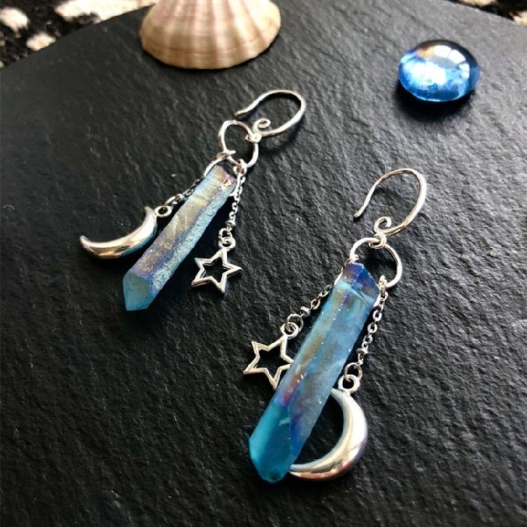Natural Raw Quartz Crystal Point Earrings Matte Healing Gorgeous Witch Jewellery