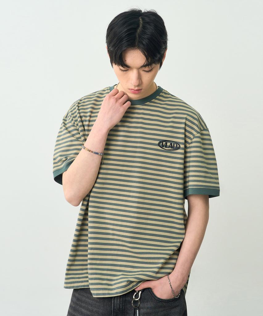 Dimiteulibeullaeg Vlad Blend Stripe Ringer Short Sleeve T-Shirt_Yellow & Green