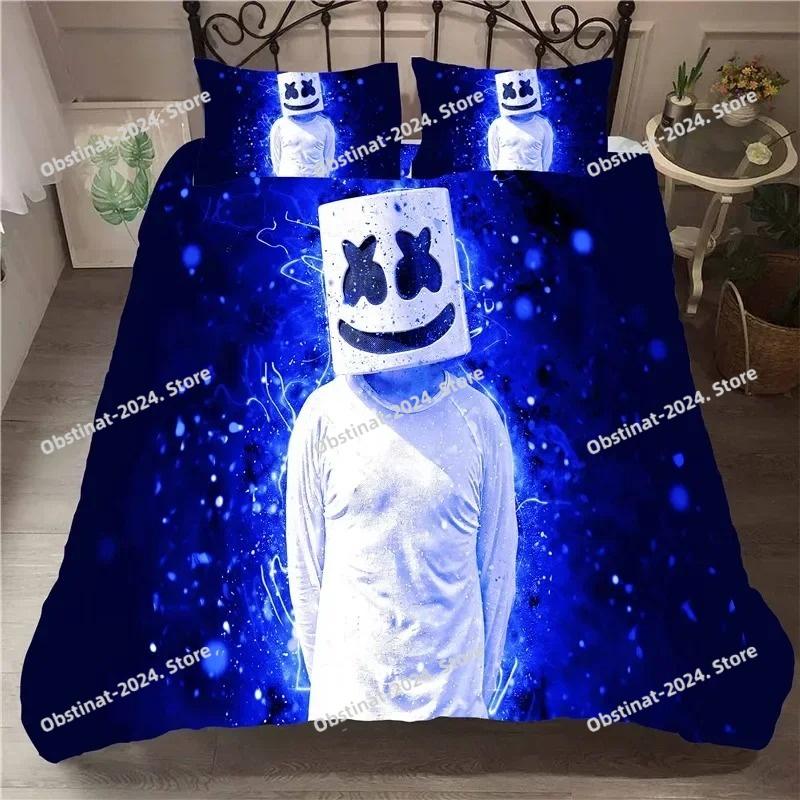 Dj Lovers Bettwäsche-Set Schlafzimmer-Dekoration 3D Marshmello-Muster Bettbezug mit Kissenbezug Hip Hop Musik EDM Mosaik Dj Bett-Set