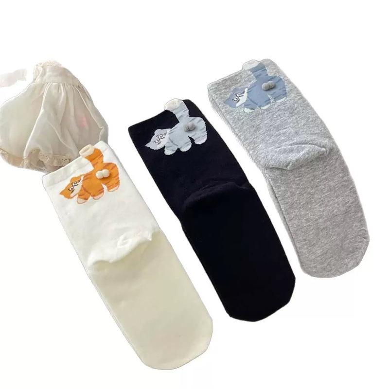 Damen Frühling und Herbst Cartoon Ei Katze Lustig Niedlich Tier Knochenlose Röhrensocken