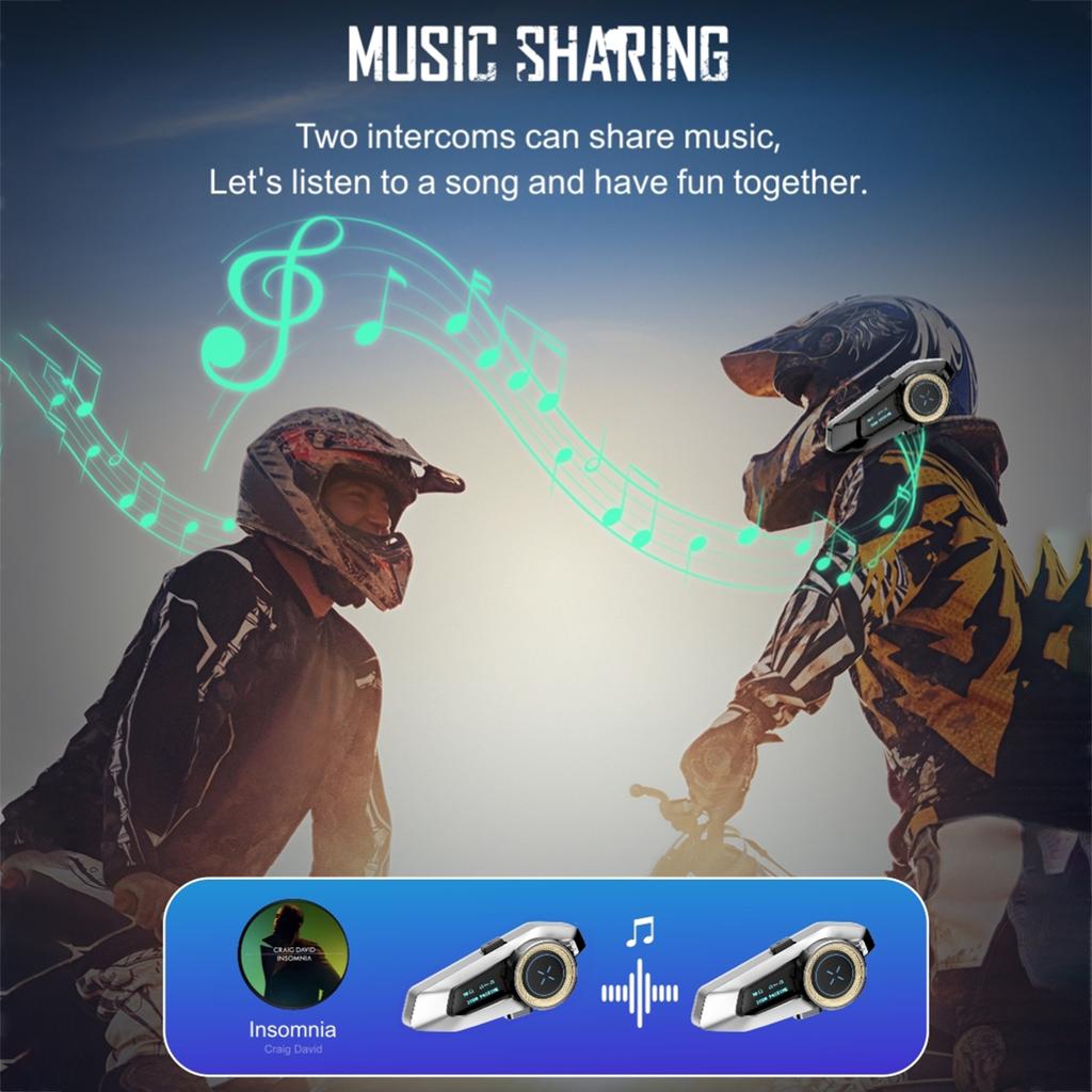 Hysnox H10 Motorcycle Helmet Intercom 10-Person Group Intercom Up To 2000M CVC Noise Reduction