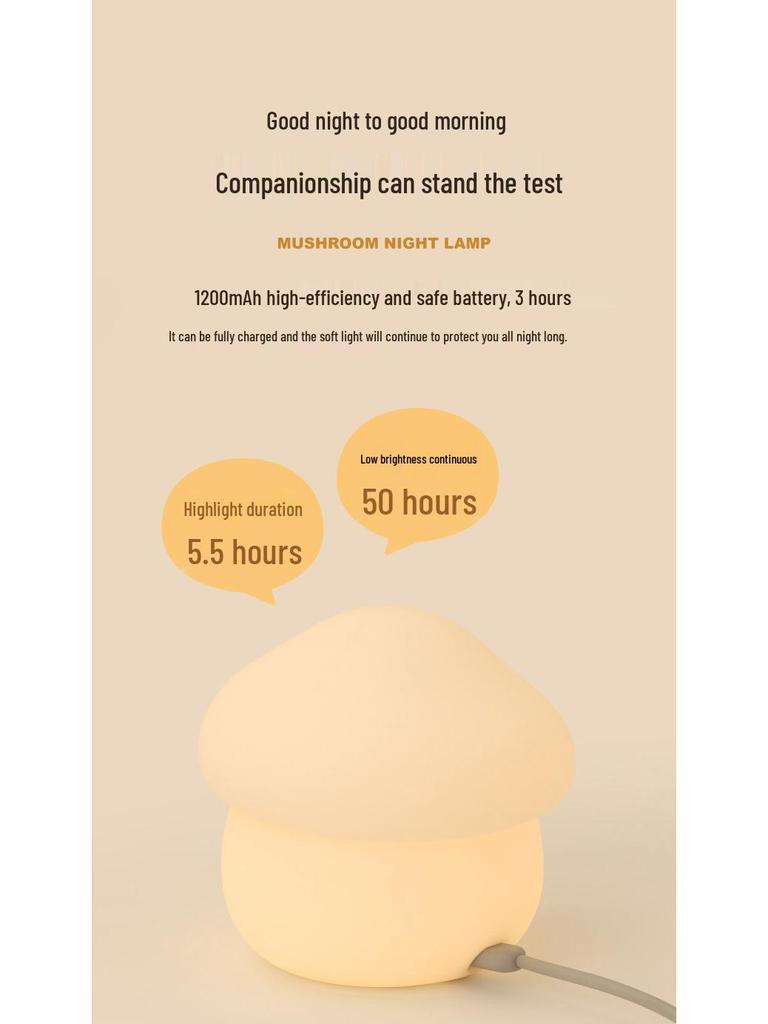USB Rechargeable Mushroom Silicone Night Light with Dimmable Touch for Bedroom and Baby Feeding