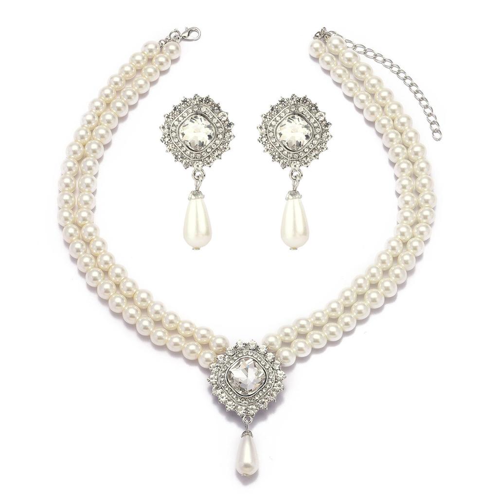 Elegant Multi-Layer Women's Pearl Necklace and Earring Set for Weddings and Banquets