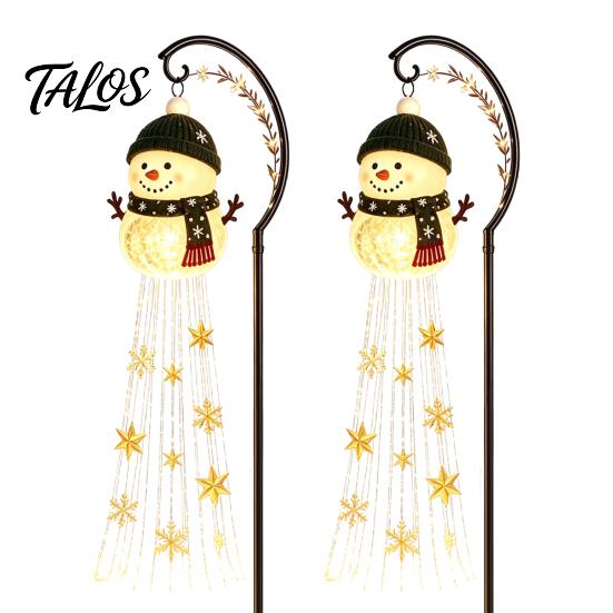 Energy Efficient Patio Festive Lights Solar Snowman Garden Stake Light, Flowing Waterfall LED Fairy Light with Decorative Resin Ground Stakes