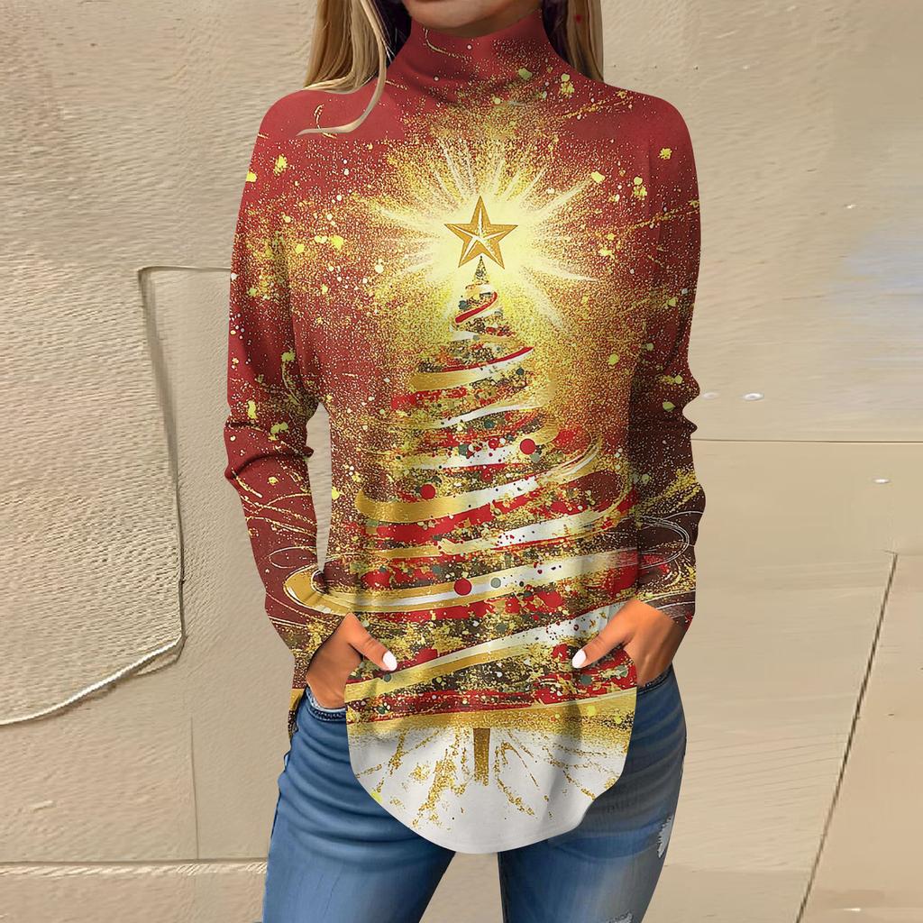 Cămăși de toamnă casual cu mânecă lungă Hanorac cu imprimeu vintage Pulover cu gât înalt