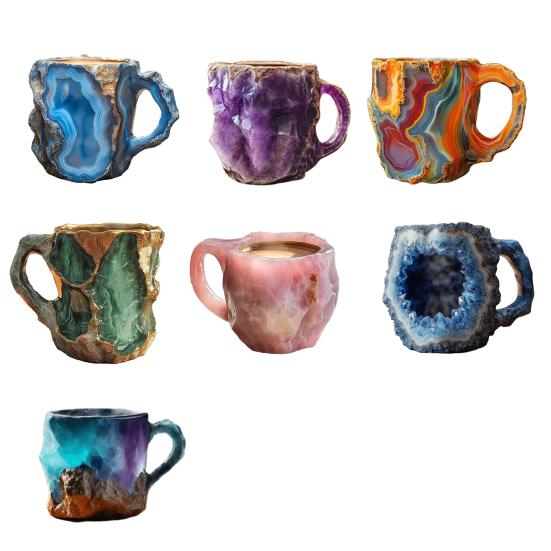 Fake Mineral Crystal Coffee Mug with Ergonomic Handle 11 Ounces Handcrafted 3D Mineral Rock Cup Tea Milk Water Drinking Cup