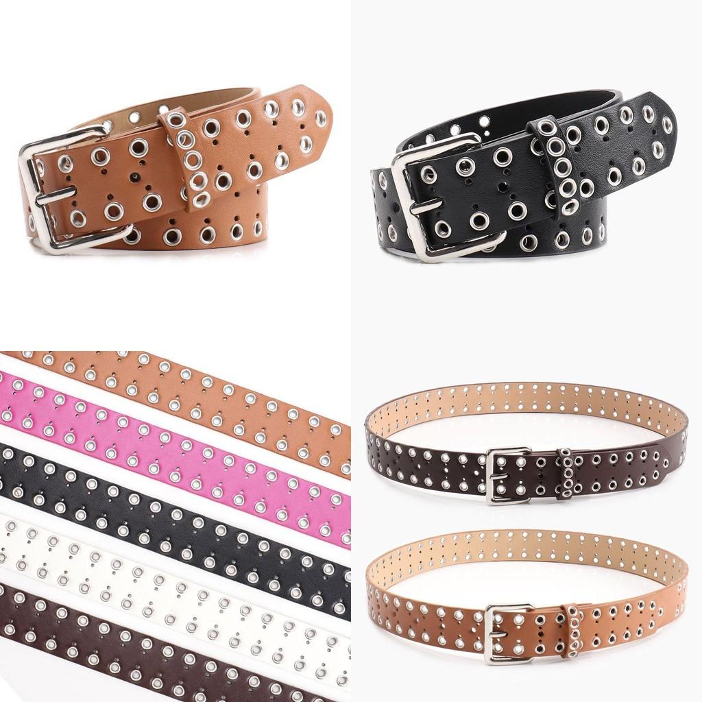 Women Hollowed Metal Leather Belt With Metal Closure For Streetwear And Everyday Fashion