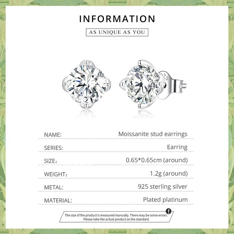 BAMOER 925 Sterling Silver Moissanite Stud Earrings for Women Wedding Gift Top Quality Dazzling Earrings Fine Jewelry